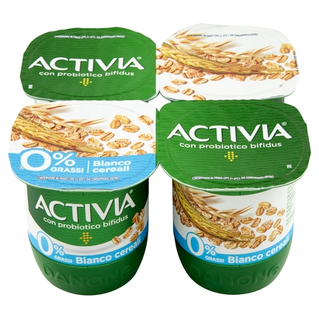 Activia 0% Grassi Bianco Cereali, 4x125 g